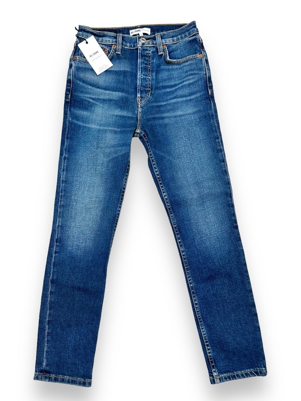 Re/Done 90s High Rise Ankle Crop Jeans Women's 25 Midnight Blue Wash Denim $260